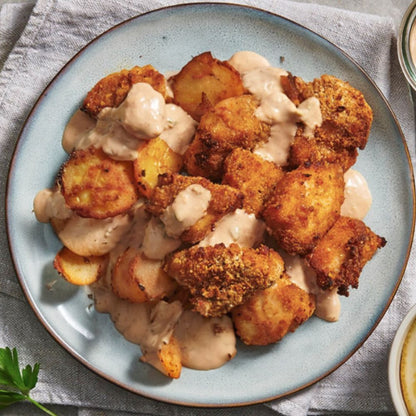 Popcorn Chicken mit Bratkartoffeln